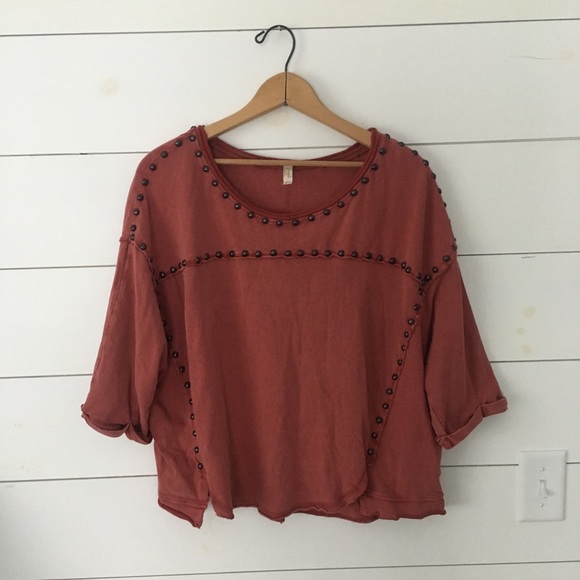 Free People Tops - Free People Studded Dillon rust red tee size M